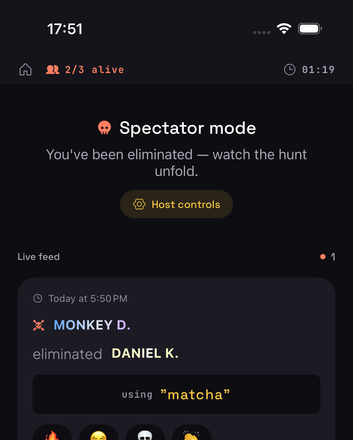 Coax spectator mode showing a live feed of eliminations